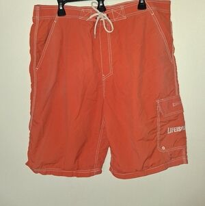Life Is Good Orange Cargo Swim Trunks with Drawstring